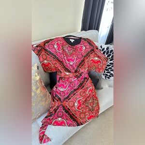 Paisley printed mid length summer dress with belt attached